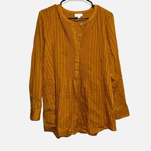 J. Jill Golden Swiss Dot Pleated Textured Peasant Popover Blouse - Picture 2 of 6